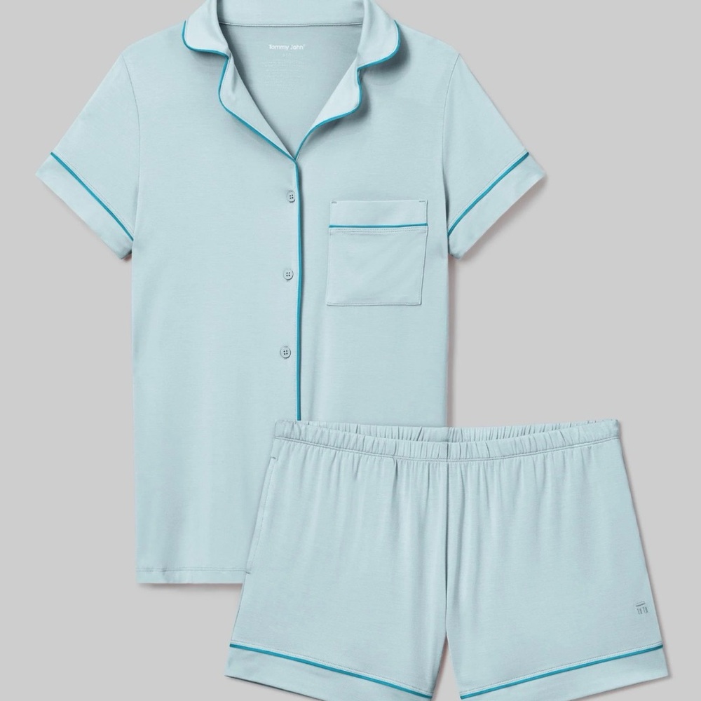 NWT Tommy John Women’s Aqua Short Pajama Set with Teal Trim